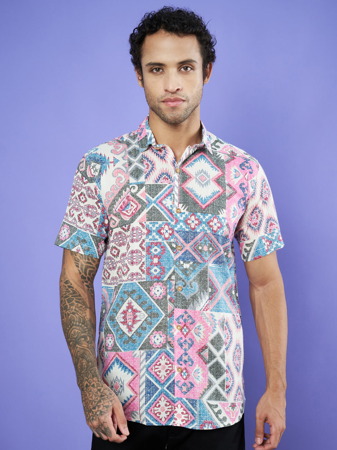 Jaipuri Cotton Half Sleeves Patchwork Shirt for Men COTLAND FASHION