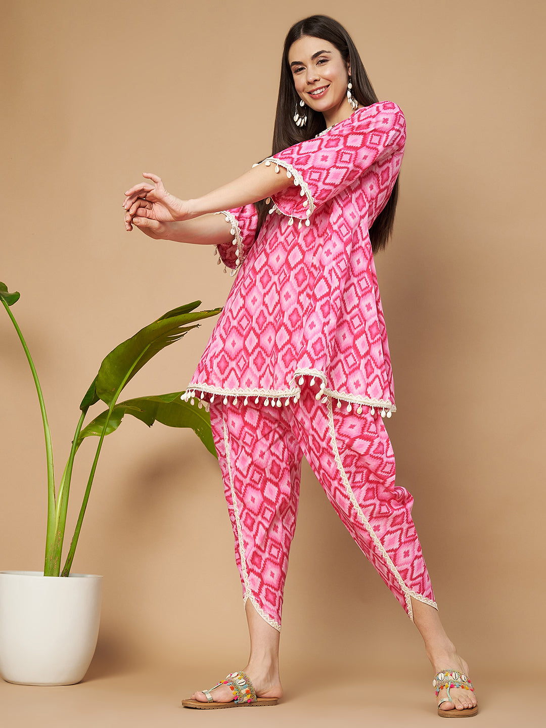 Geometric Cotton Kurti with Dhoti Pant Stylish Women's Ethnic