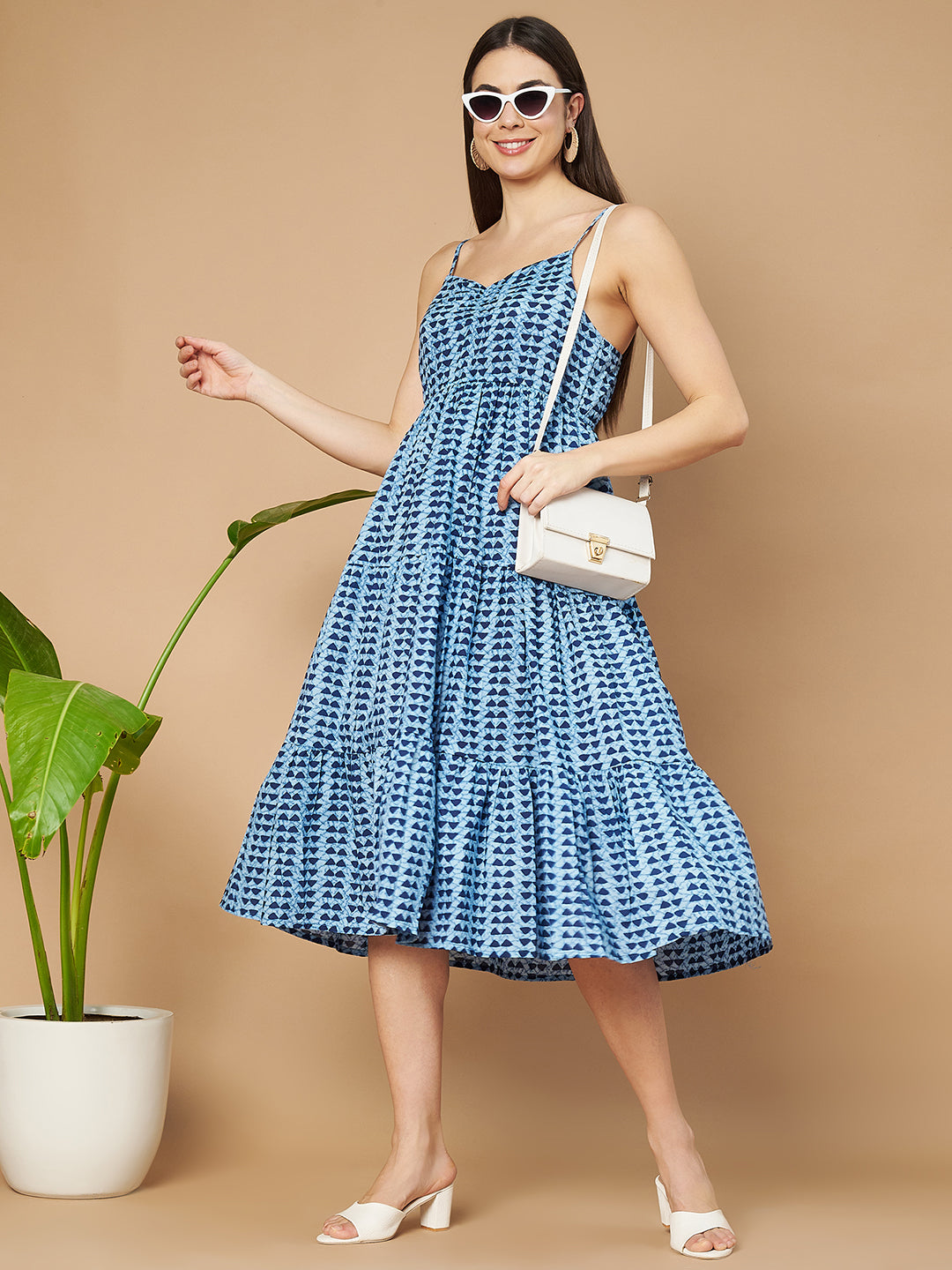 Vibrant Smocked Tiered Cotton Dress for Women COTLAND FASHION