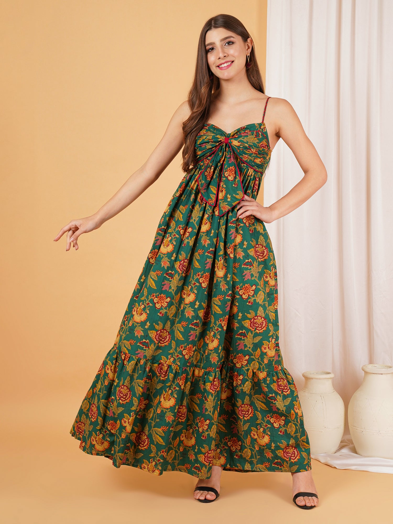 Jaipuri Cotton Longline Floral Strappy Dress COTLAND FASHION Jaipuri Cotton Longline Floral Strappy Dress COTLAND FASHION