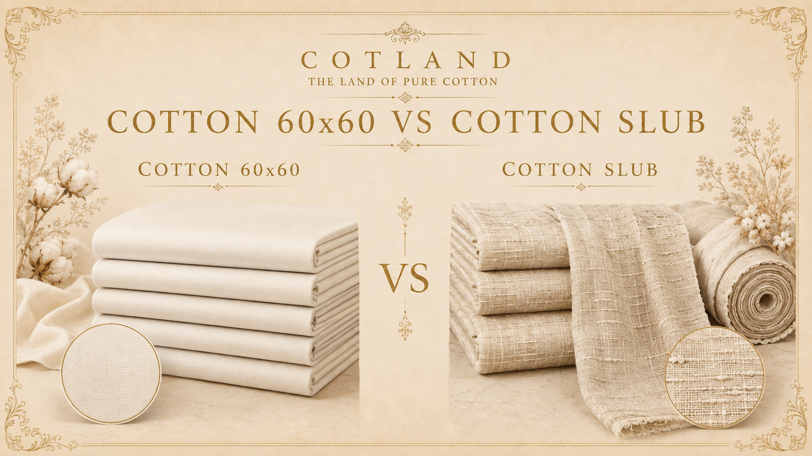 Cotton 60x60 and cotton slub fabric comparison for Jaipuri clothing