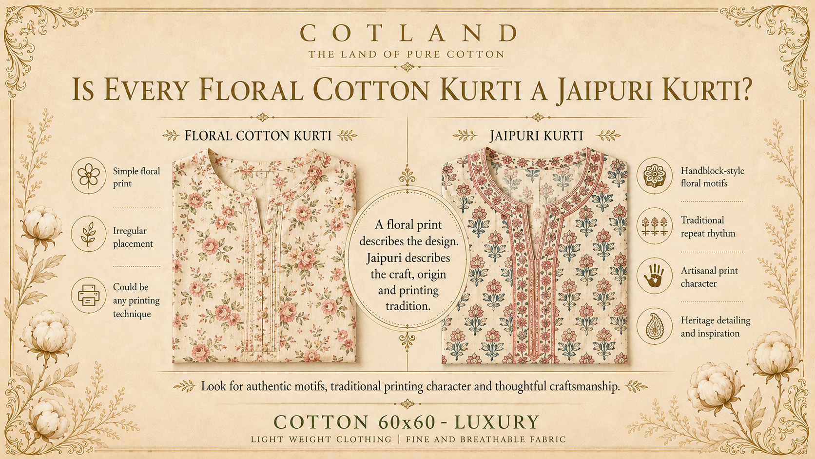 Floral cotton kurti and Jaipuri-inspired print identity comparison