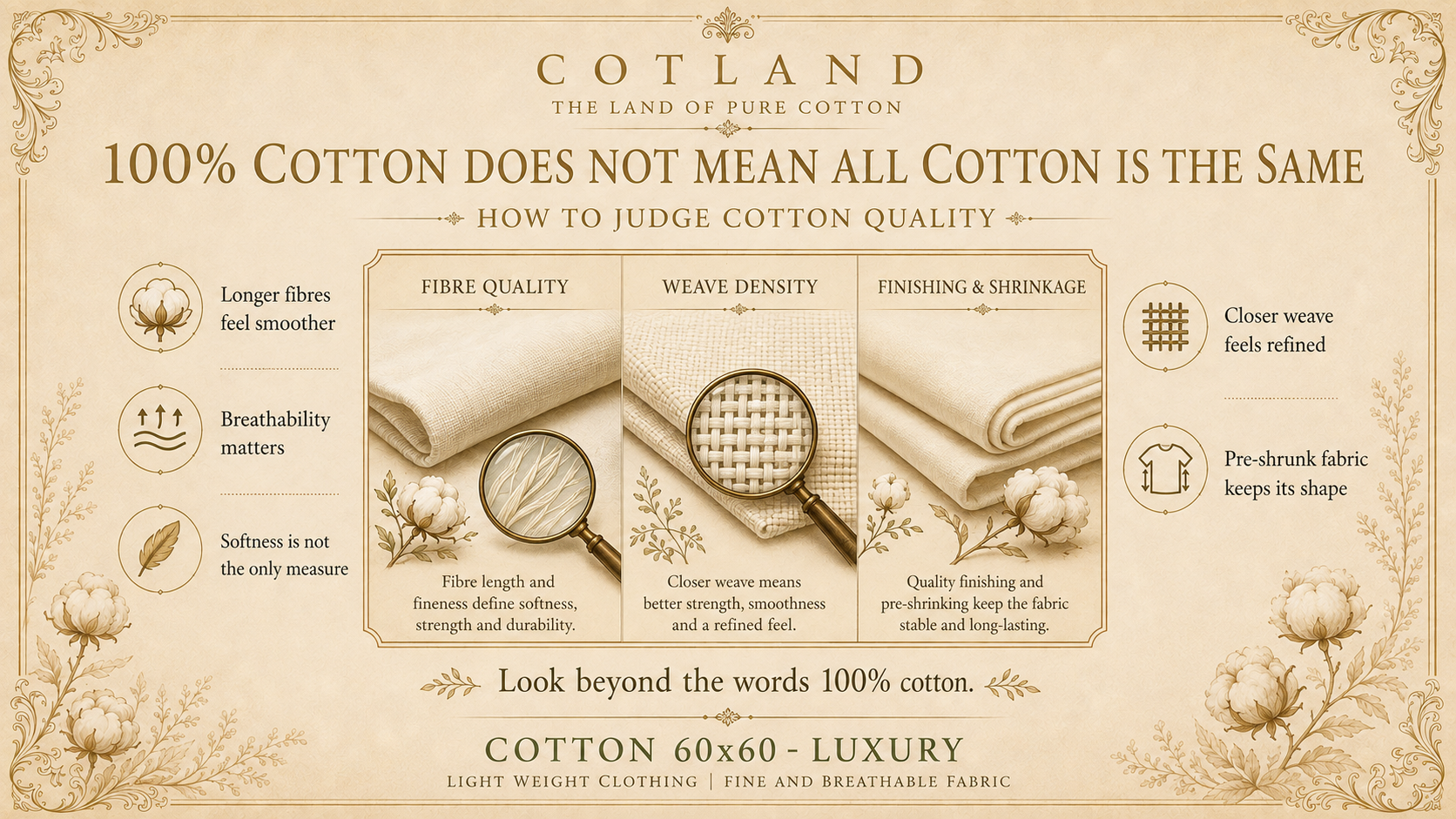 How to judge 100% cotton fabric quality from fibre to finished garment