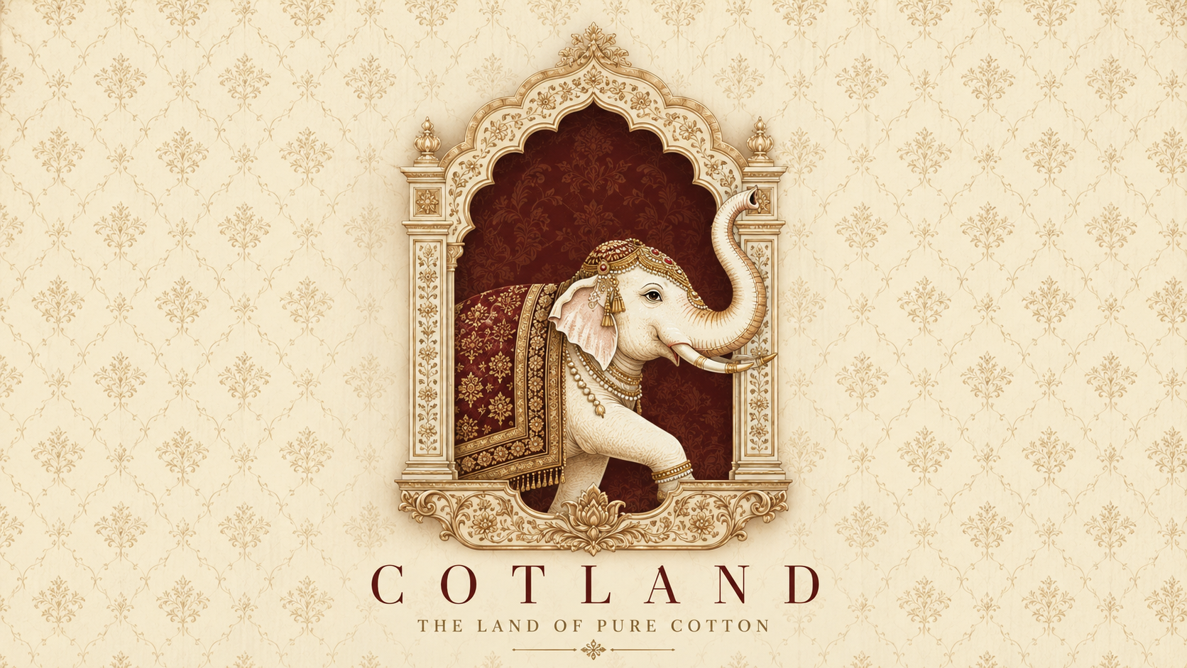 Royal elephant in ornate Rajasthani frame artwork for COTLAND Jaipuri cotton kurti guide