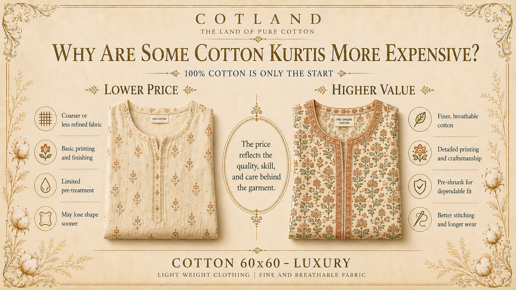 Why some 100% cotton kurtis cost more and how cotton quality affects price