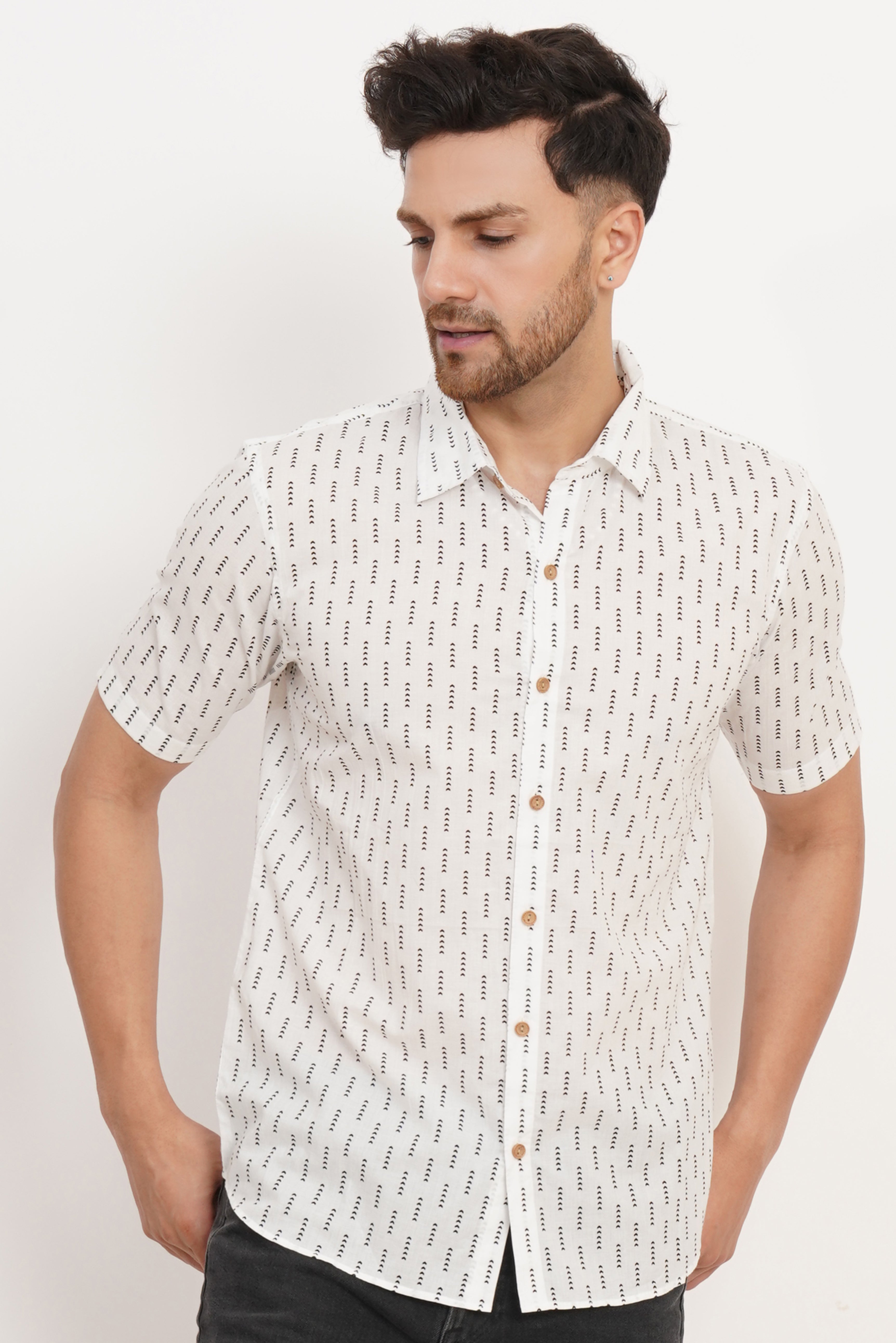 Heritage-Style Cotton Printed Half Sleeves Shirt for Men