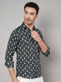 Chemise à manches longues en pur coton à imprimé floral pour homme