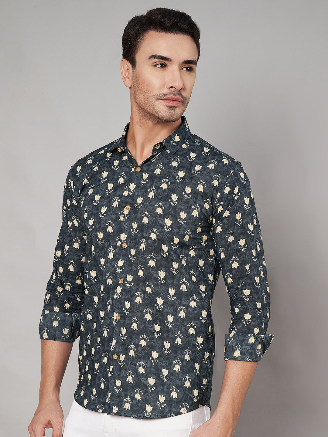 Pure Cotton Floral Print Full Sleeves Shirt For Men