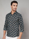 Chemise à manches longues en pur coton à imprimé floral pour homme