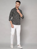 Chemise à manches longues en pur coton à imprimé floral pour homme