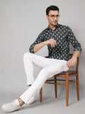 Chemise à manches longues en pur coton à imprimé floral pour homme