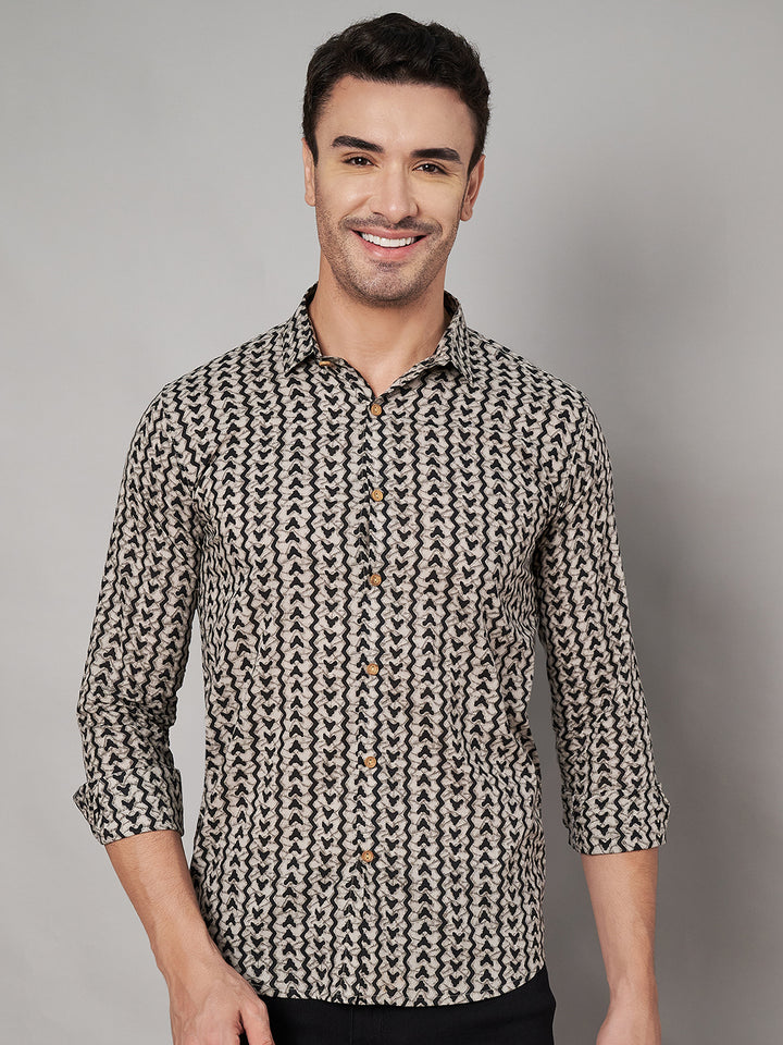 Chemise en pur coton à imprimé bloc pour homme