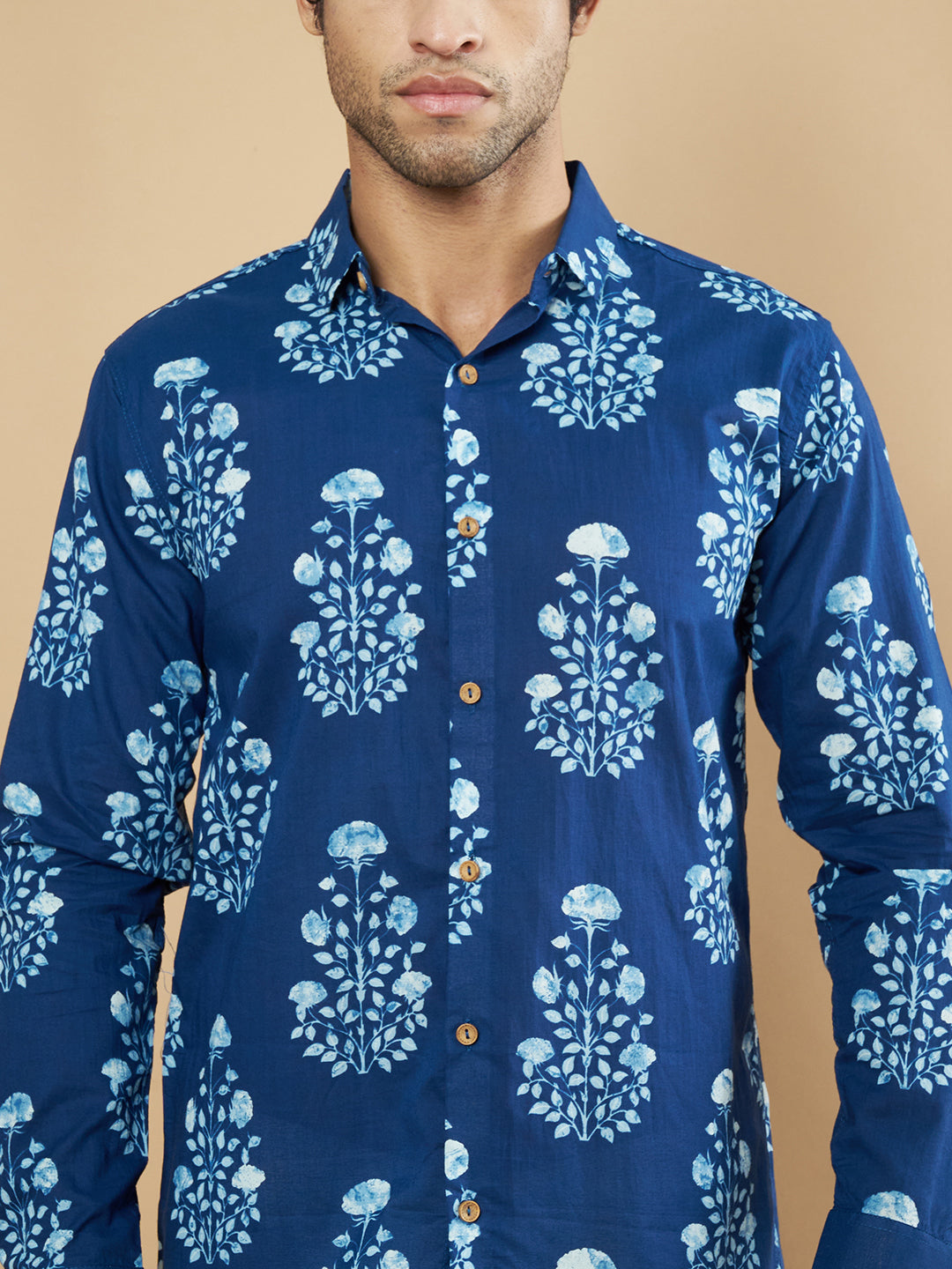 Rajasthani Heritage Langarmhemd aus Baumwolle für Herren