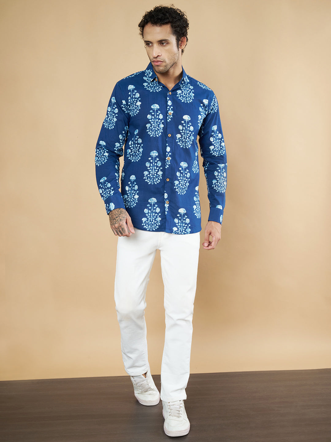 Rajasthani Heritage Langarmhemd aus Baumwolle für Herren