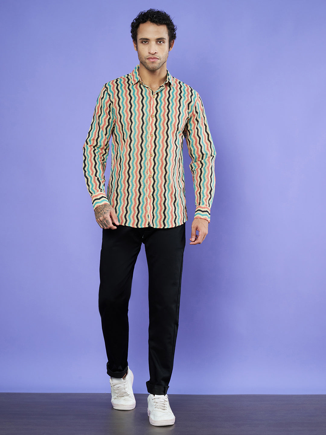 Handgefertigtes Langarmhemd aus Jaipuri-Baumwolle für Herren