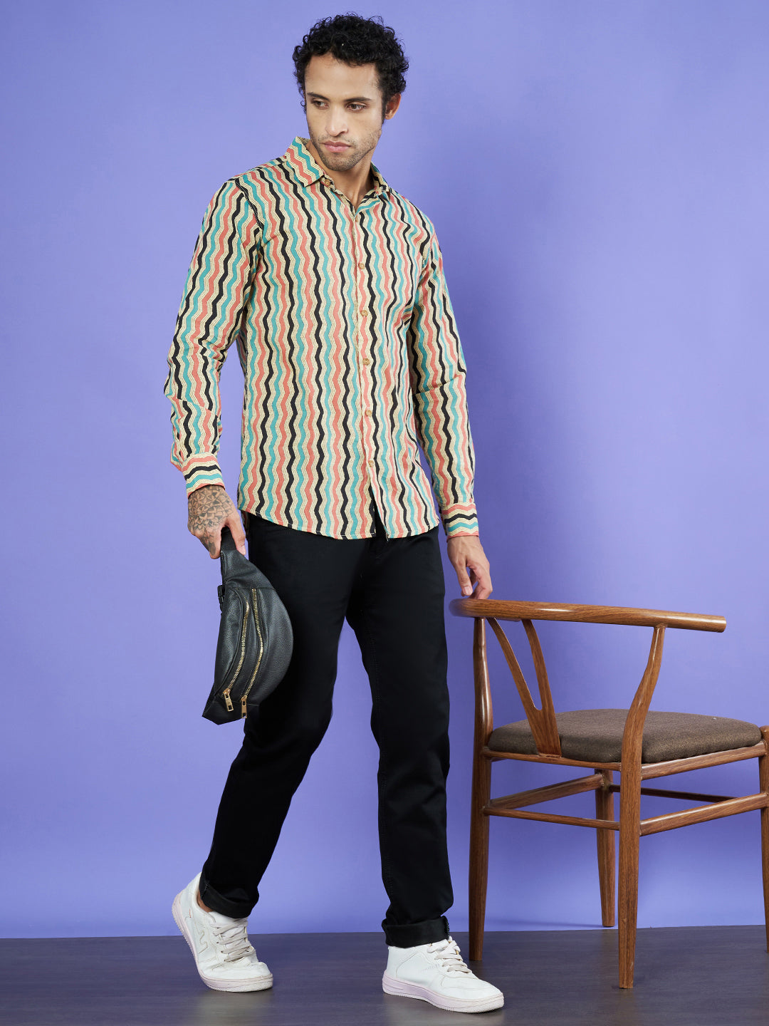 Handgefertigtes Langarmhemd aus Jaipuri-Baumwolle für Herren