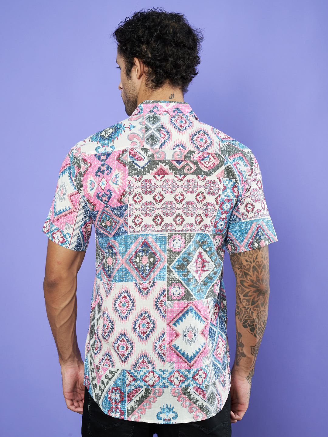 Artistic Patchwork Jaipuri Half Sleeves Shirt for Men