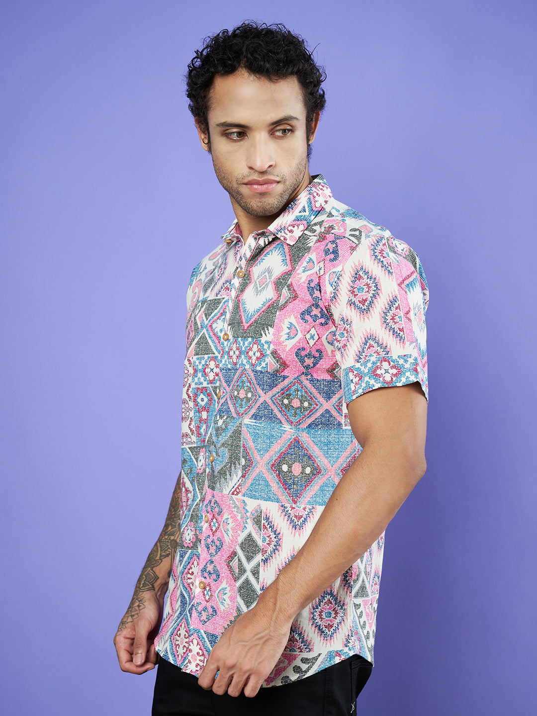 Artistic Patchwork Jaipuri Half Sleeves Shirt for Men