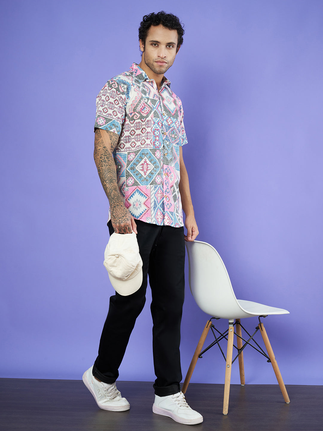 Artistic Patchwork Jaipuri Half Sleeves Shirt for Men