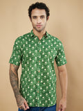 Chemise en pur coton à imprimé floral vert pour homme