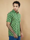 Chemise en pur coton à imprimé floral vert pour homme
