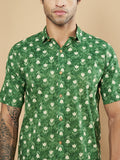 Chemise en pur coton à imprimé floral vert pour homme