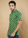 Chemise en pur coton à imprimé floral vert pour homme