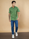 Chemise en pur coton à imprimé floral vert pour homme