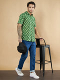 Chemise en pur coton à imprimé floral vert pour homme