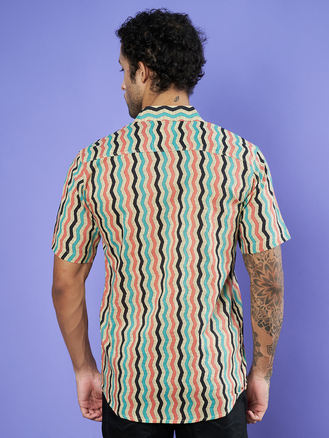 Multicolor Wavy Design Cotton Shirt For Men