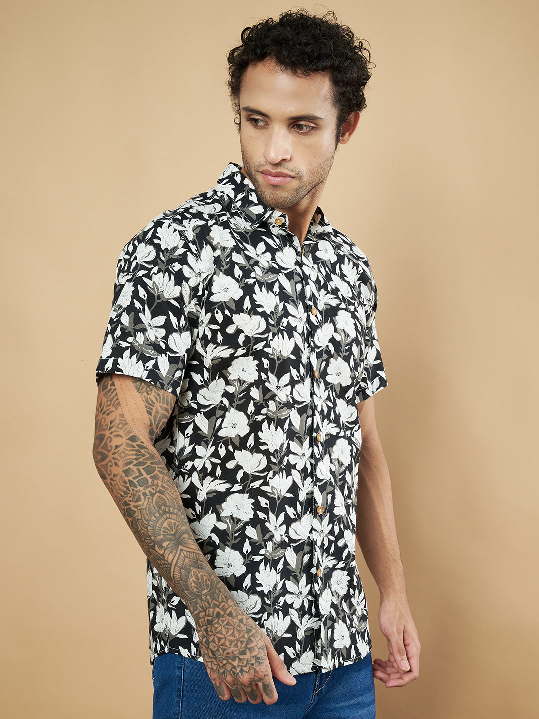 Jaipuri Cotton Floral Print Shirt for Men