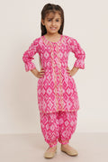 Girl's Ethnic Ikat Kurta and Afghani Salwar