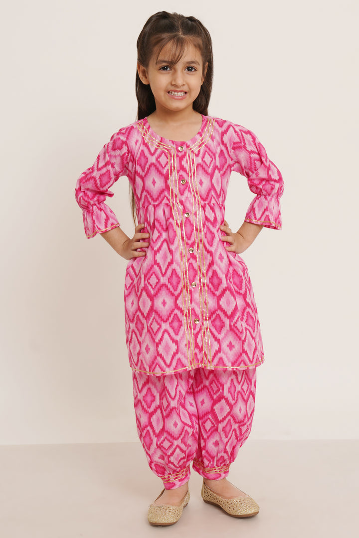 Girl's Ethnic Ikat Kurta and Afghani Salwar