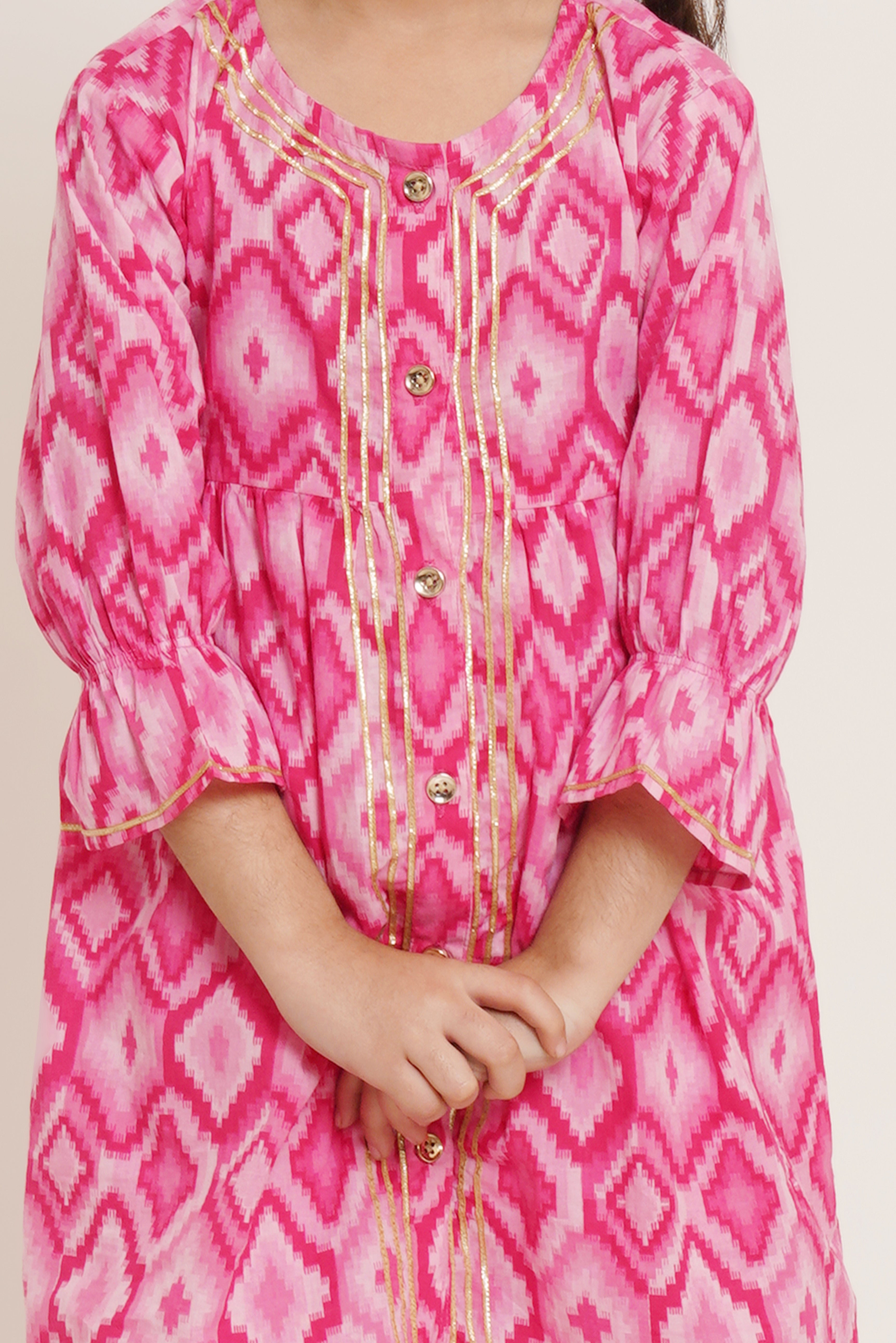 Girl's Ethnic Ikat Kurta and Afghani Salwar