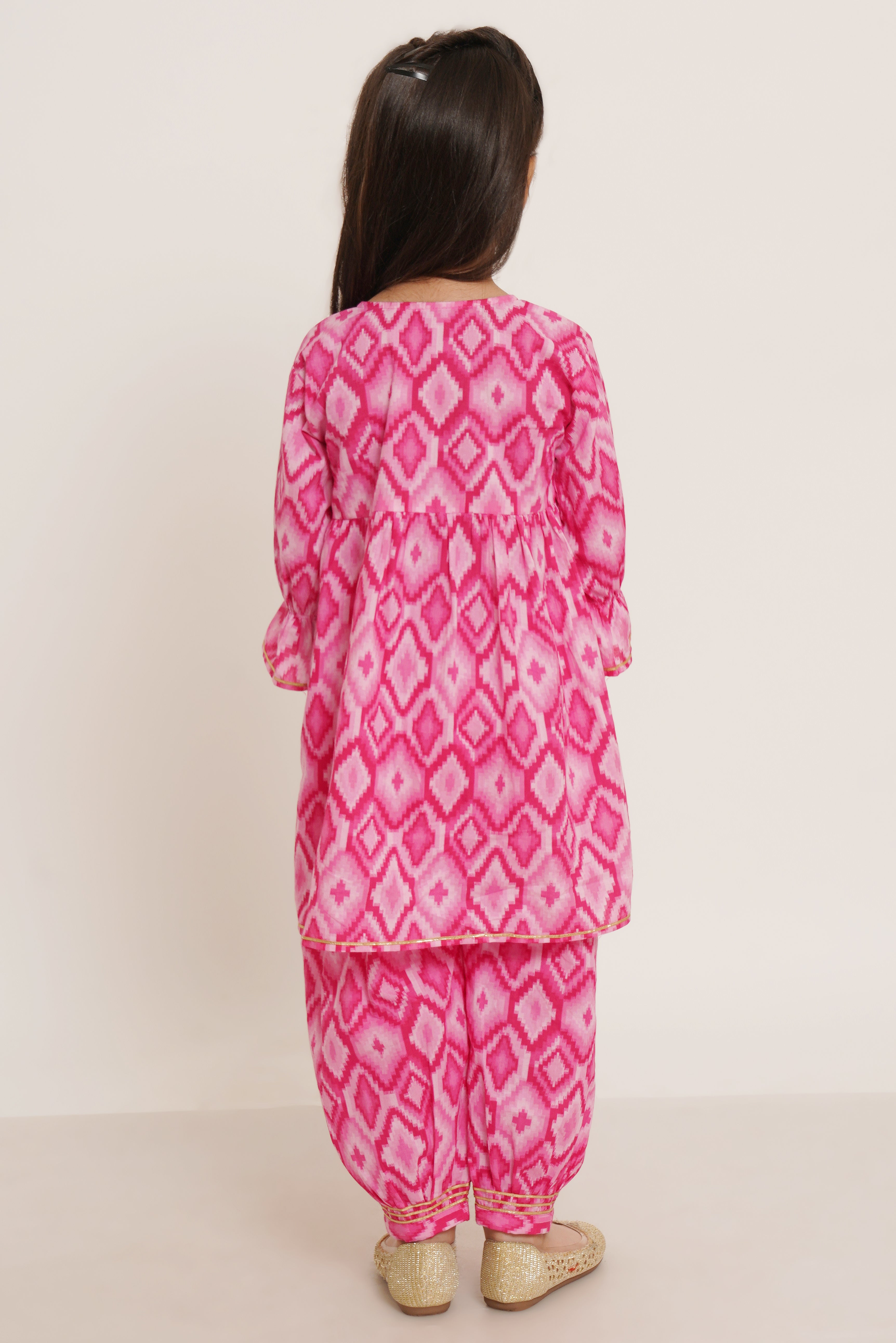 Girl's Ethnic Ikat Kurta and Afghani Salwar