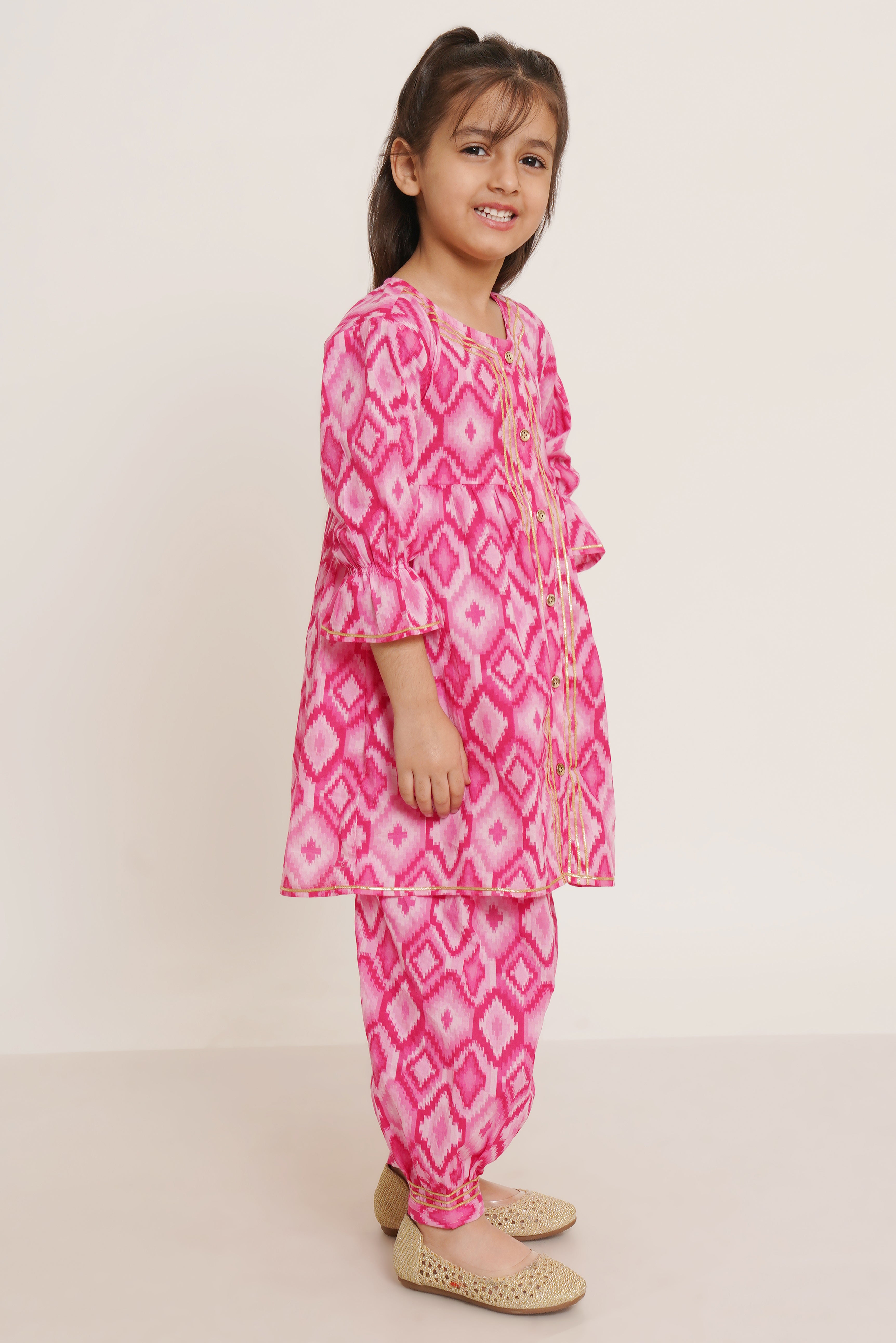 Girl's Ethnic Ikat Kurta and Afghani Salwar