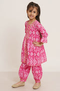 Girl's Ethnic Ikat Kurta and Afghani Salwar