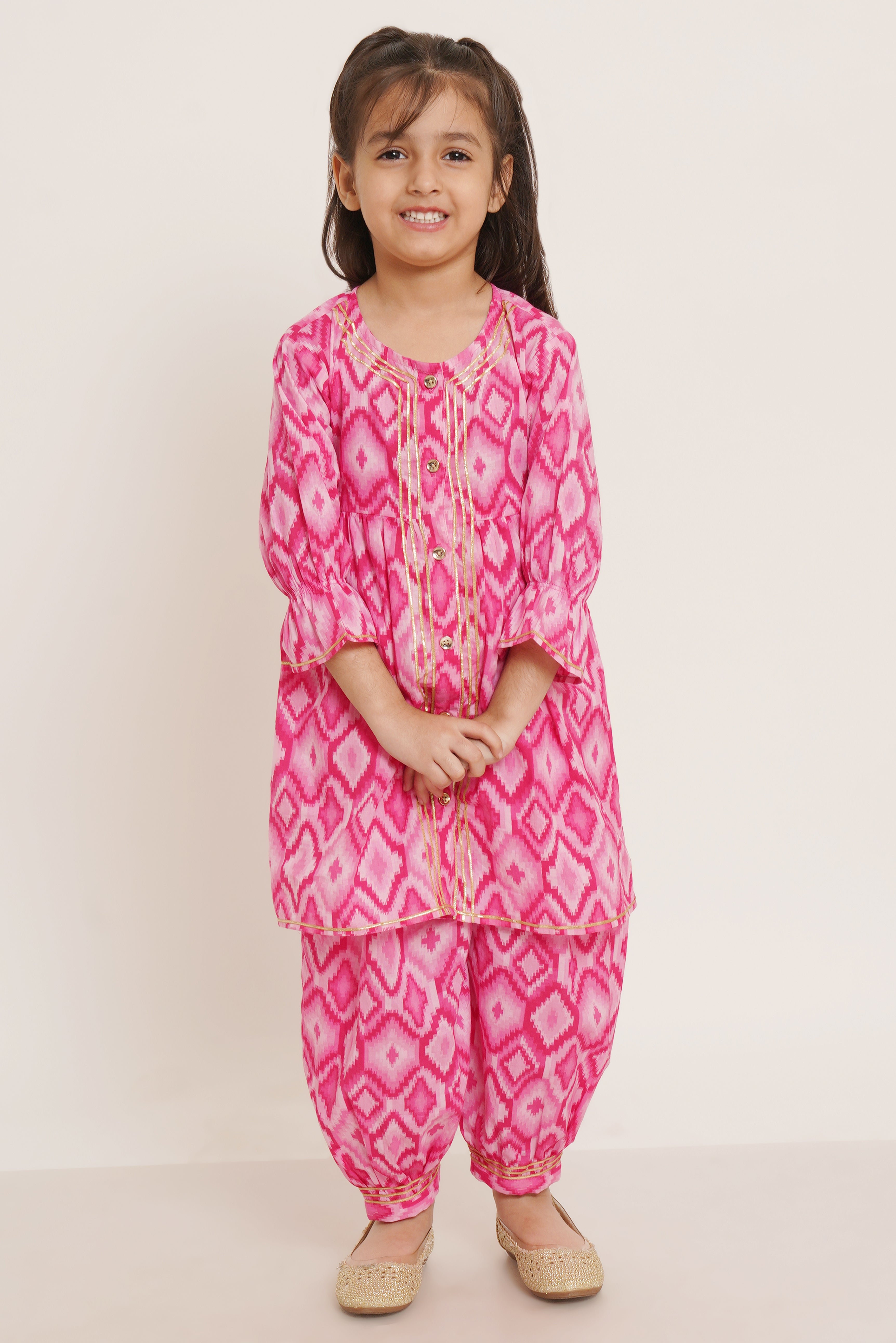 Girl's Ethnic Ikat Kurta and Afghani Salwar