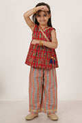 Heritage Cotton Angrakha Top with Pants For Girls