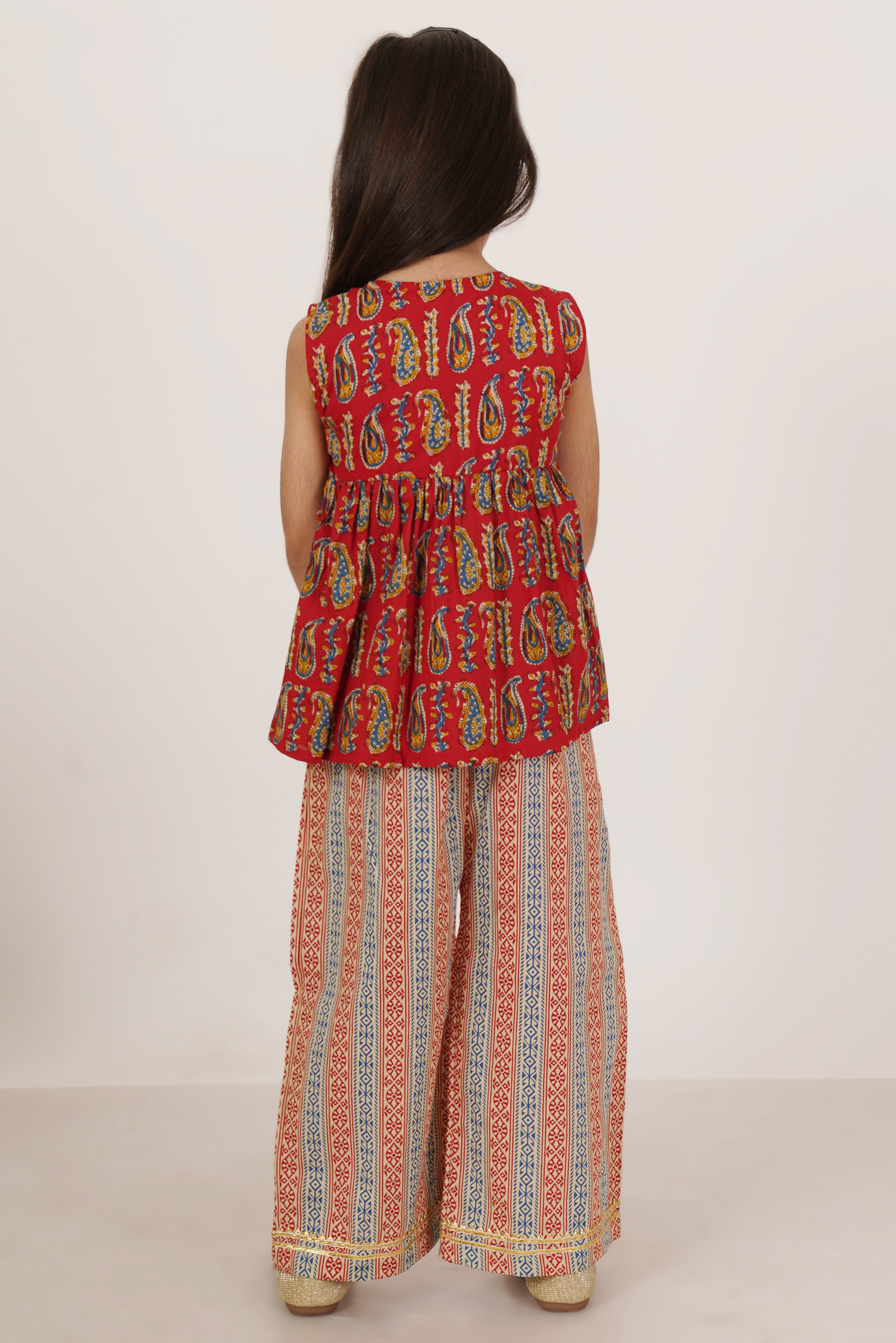 Heritage Cotton Angrakha Top with Pants For Girls