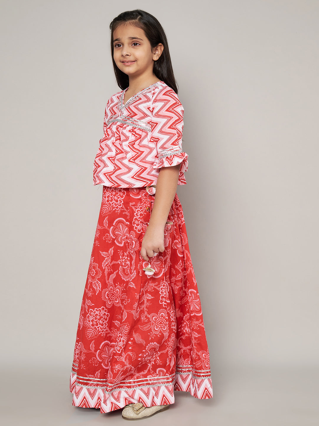 Stylish Alia Cut Top with Printed Skirt for Girls