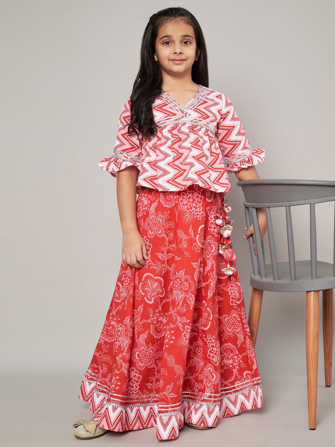 Stylish Alia Cut Top with Printed Skirt for Girls