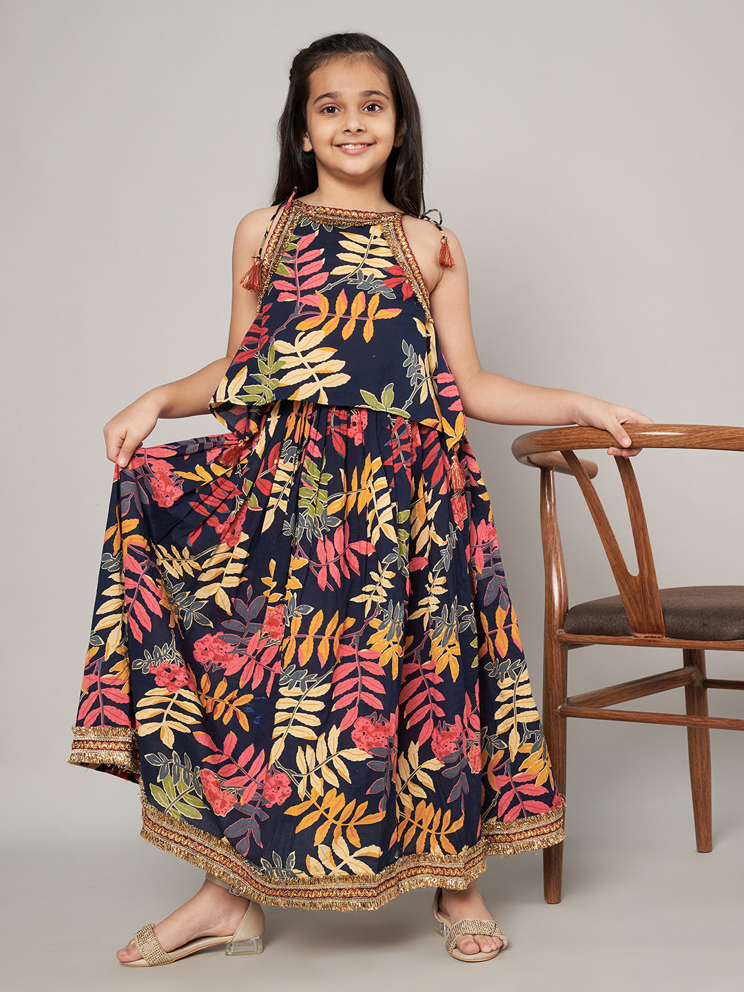 Festive Pure Cotton Lehenga Choli with Tassels for Girls