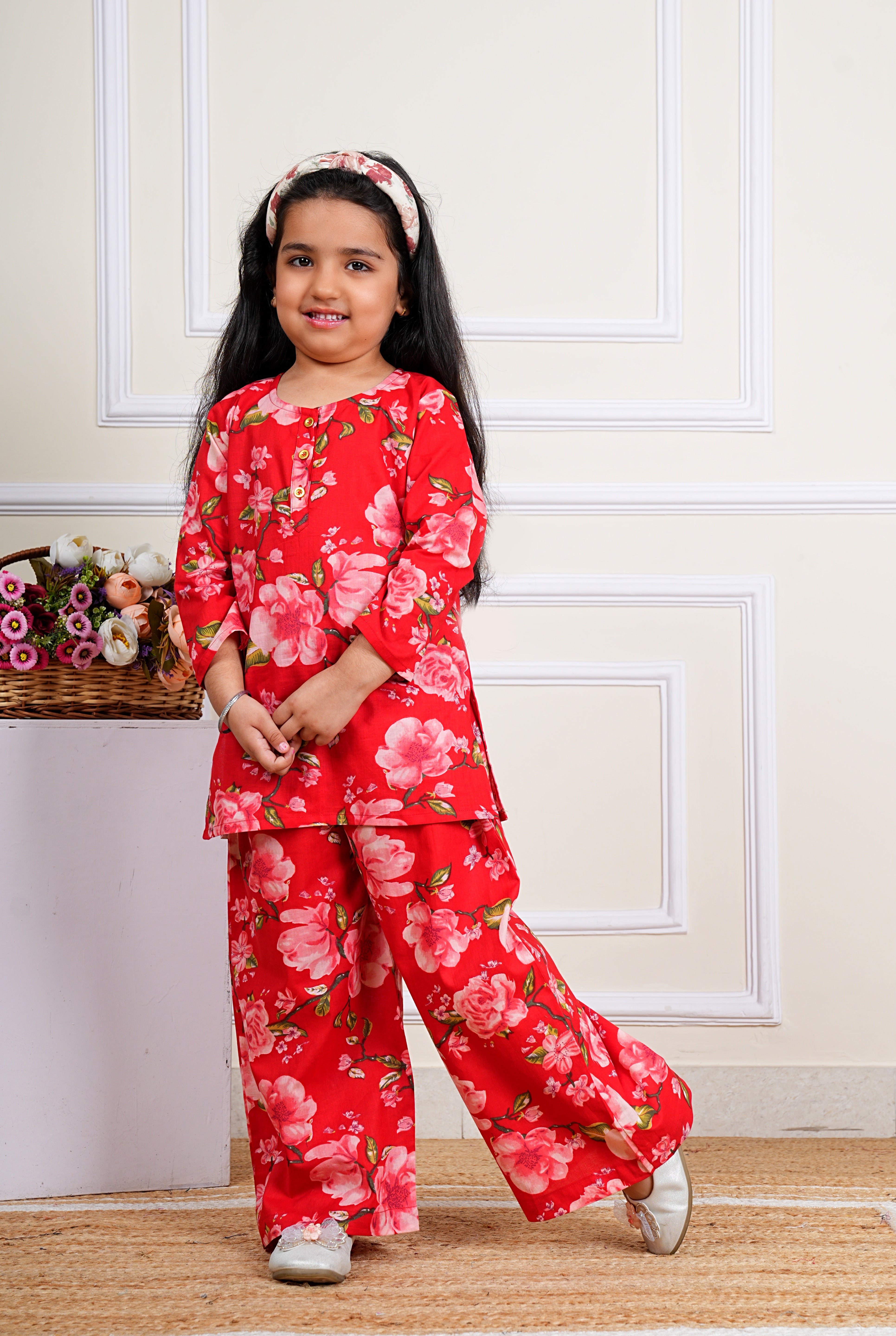 Stylish Red Full Sleeves Kurta and Palazzo for Girls