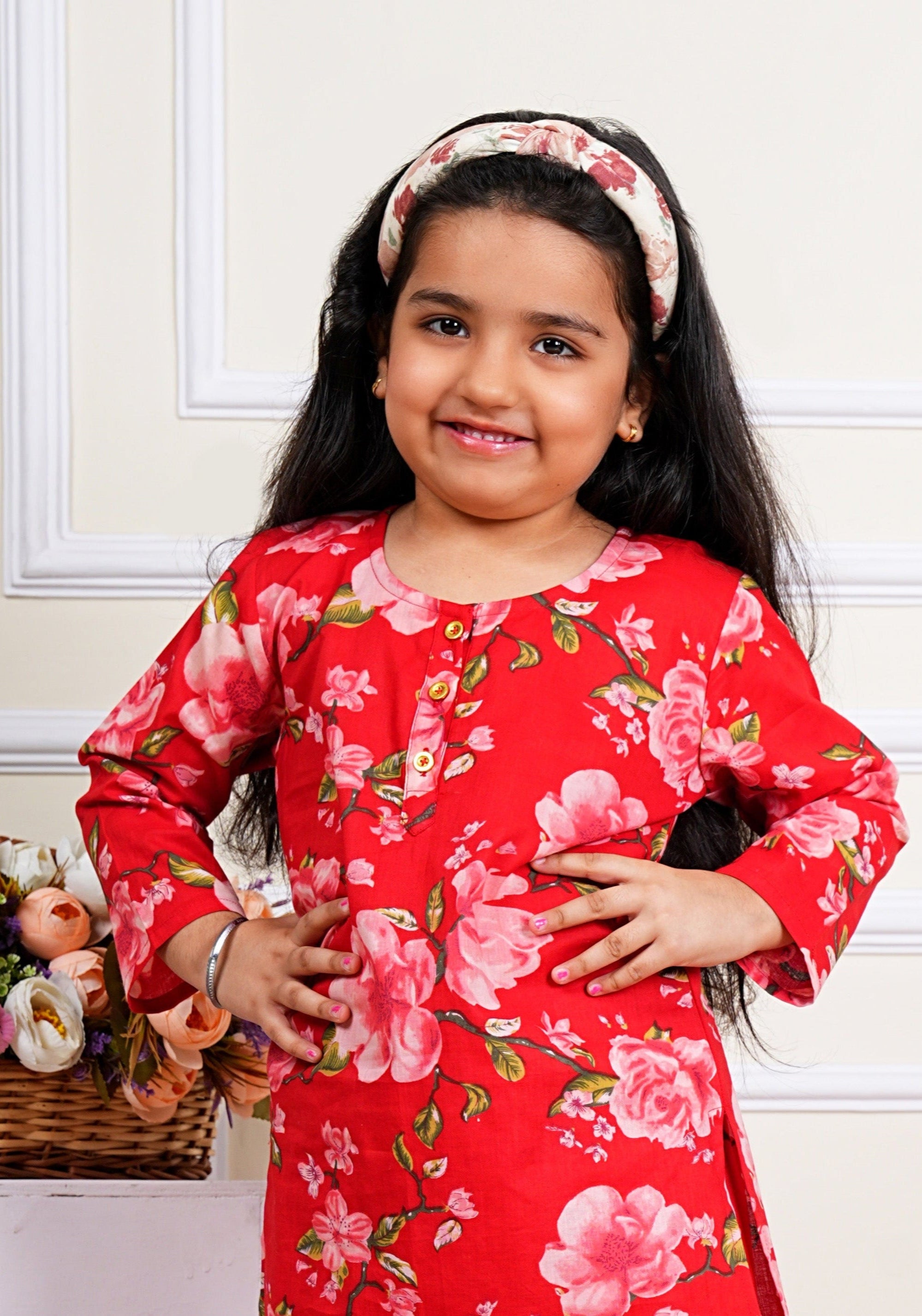 Stylish Red Full Sleeves Kurta and Palazzo for Girls