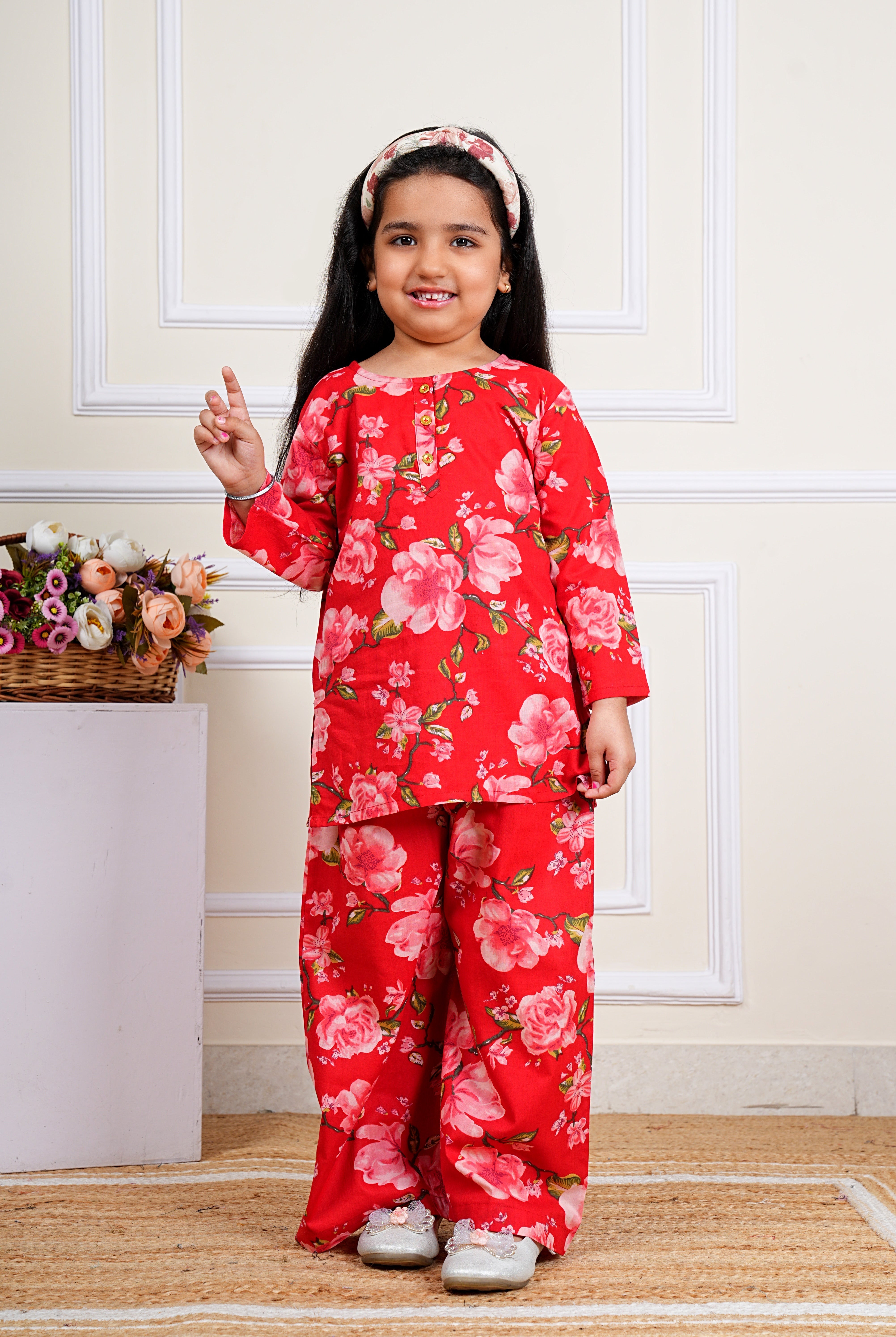 Stylish Red Full Sleeves Kurta and Palazzo for Girls