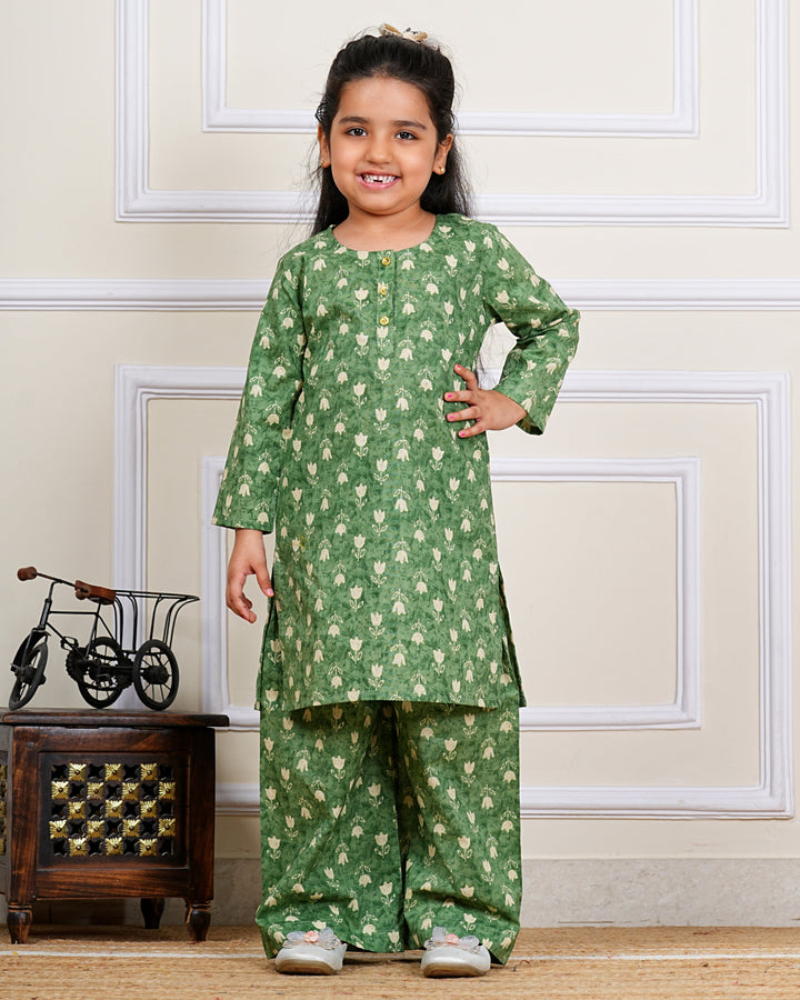Traditional Jaipuri Kurta And Palazzo For Girls