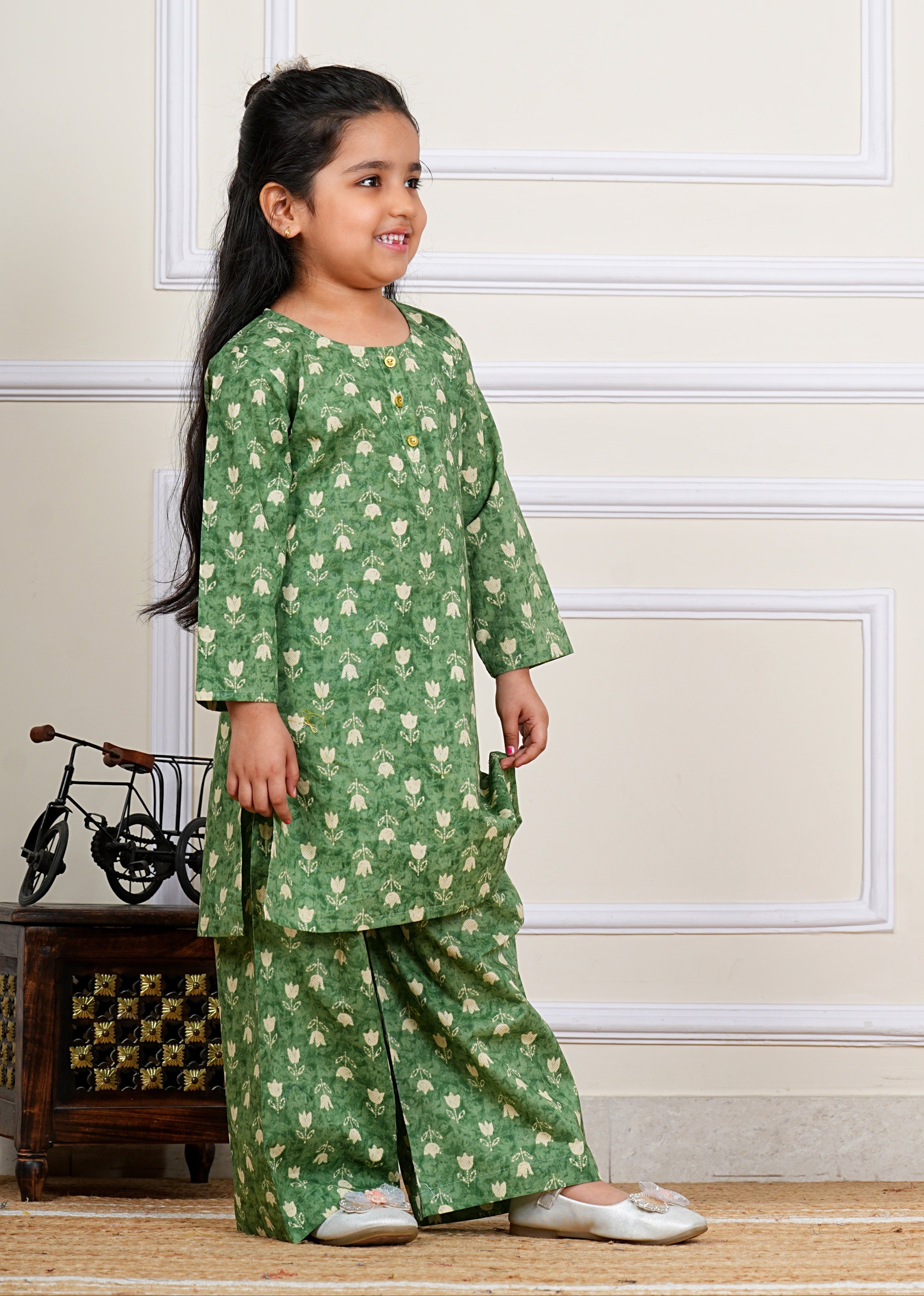 Traditional Jaipuri Kurta And Palazzo For Girls