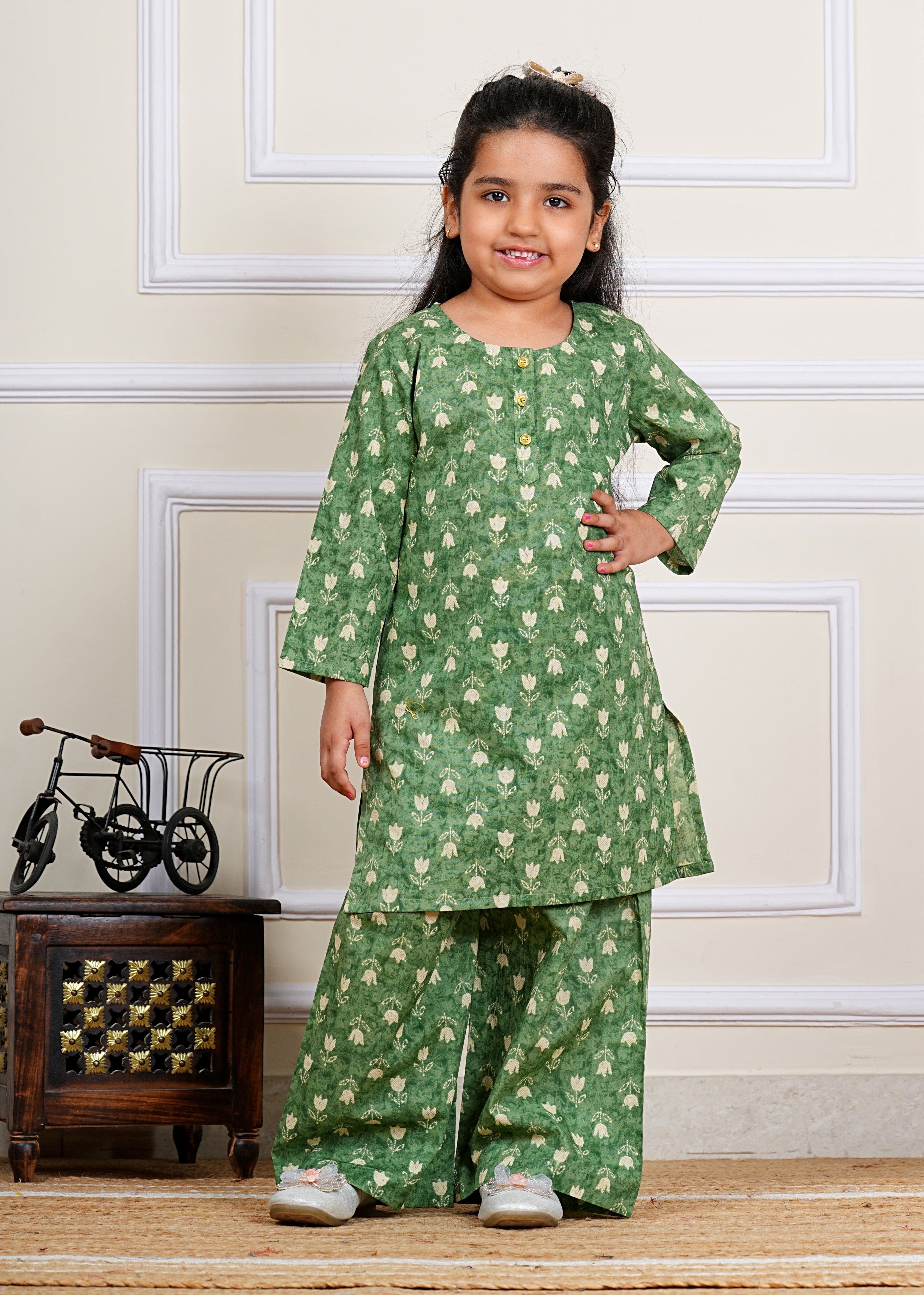 Traditional Jaipuri Kurta And Palazzo For Girls