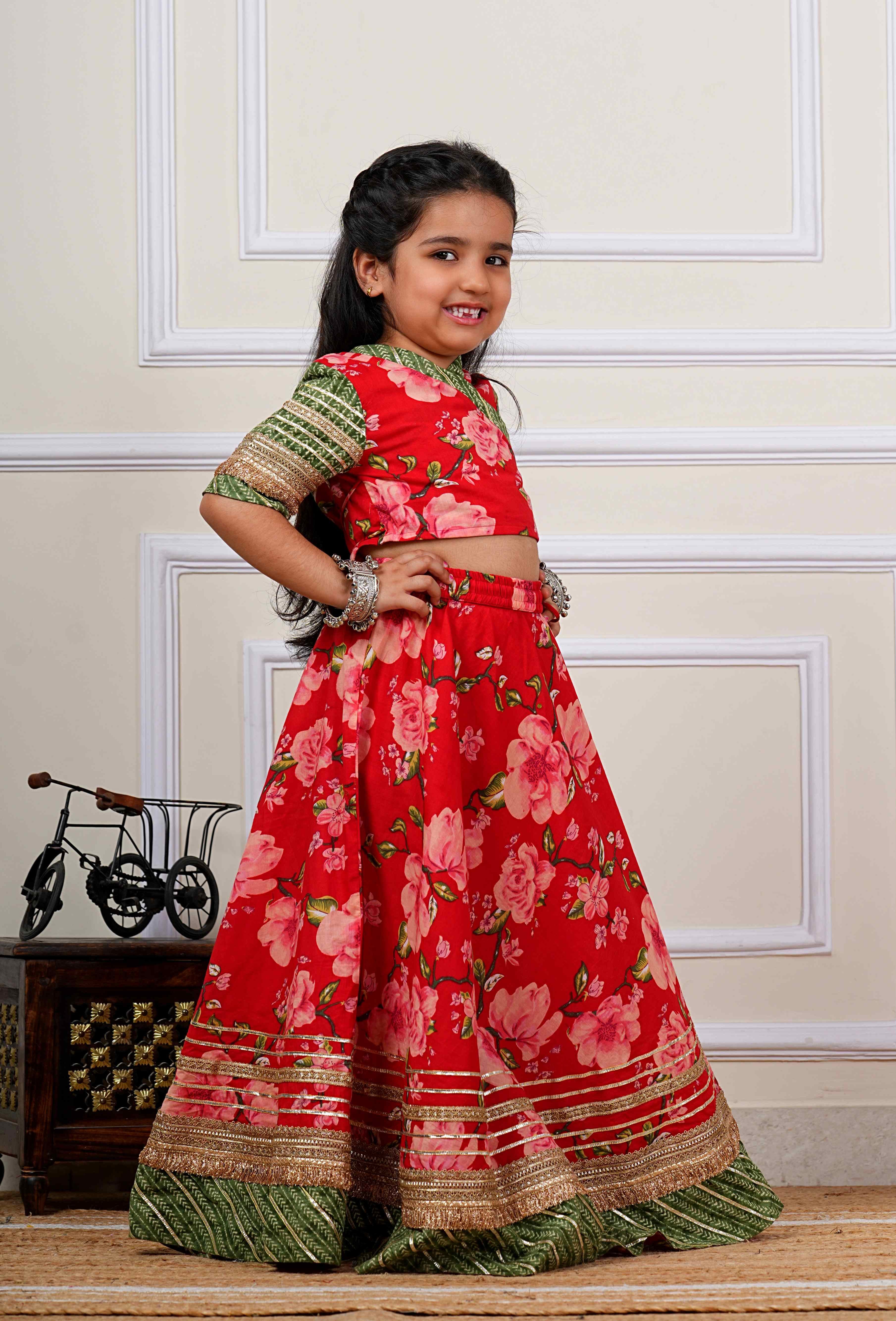 Handcrafted Floral Lehenga Choli Set for Girls